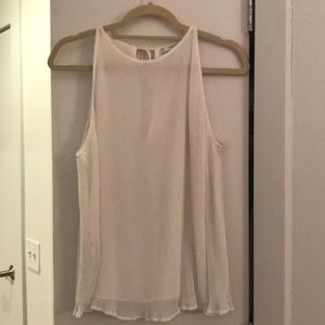 Mango White Pleated Tank Top
